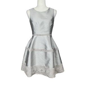 Maniju Womens Gray Sleeveless Cocktail Dress Fit Flare Satin Taffeta size Small